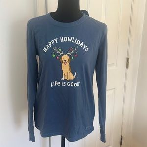 Life is Good Long sleeved holiday dog T-Shirt